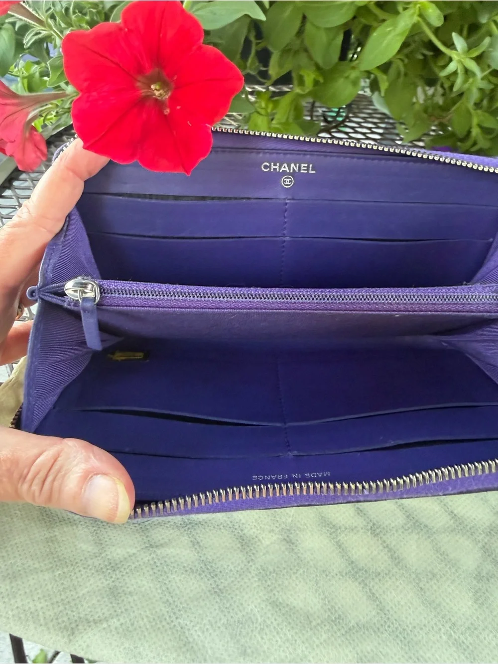 CHANEL PURPLE/PLUM LAMBSKIN QUILTED WALLET WITH COA